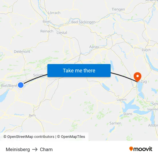 Meinisberg to Cham map