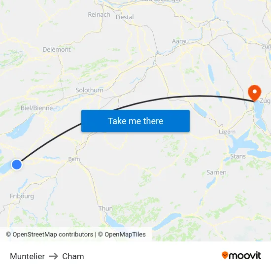 Muntelier to Cham map