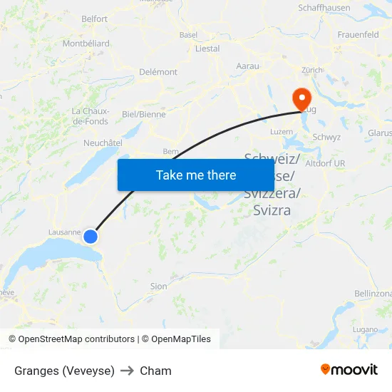 Granges (Veveyse) to Cham map