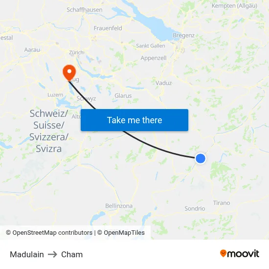 Madulain to Cham map