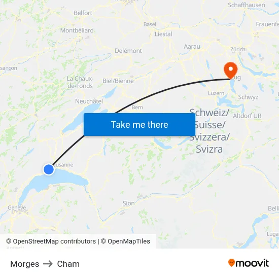 Morges to Cham map