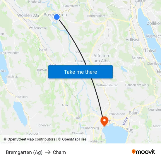 Bremgarten (Ag) to Cham map