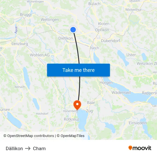 Dällikon to Cham map