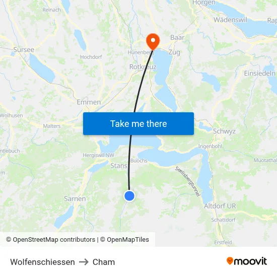 Wolfenschiessen to Cham map