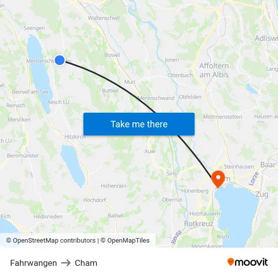 Fahrwangen to Cham map