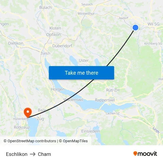 Eschlikon to Cham map