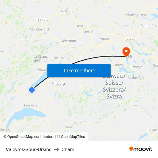 Valeyres-Sous-Ursins to Cham map