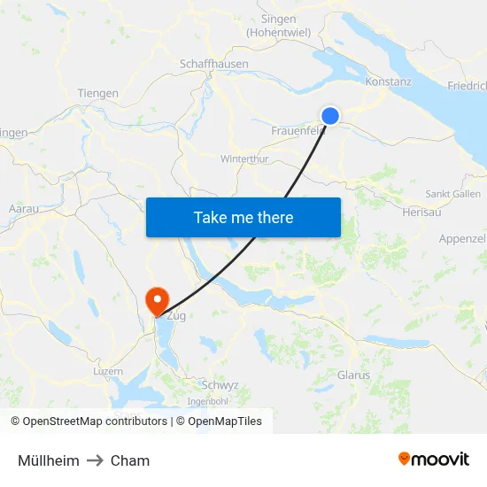 Müllheim to Cham map