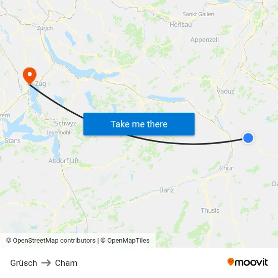 Grüsch to Cham map