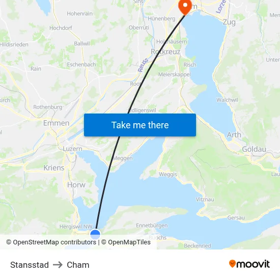 Stansstad to Cham map