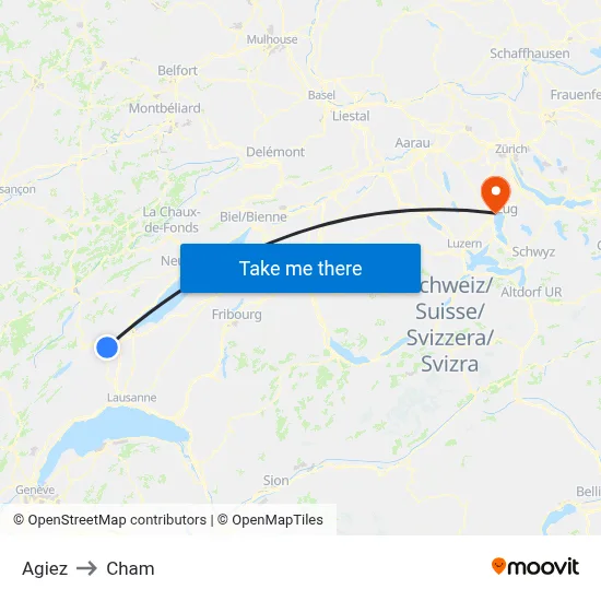 Agiez to Cham map