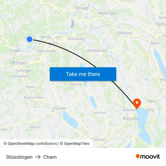 Stüsslingen to Cham map