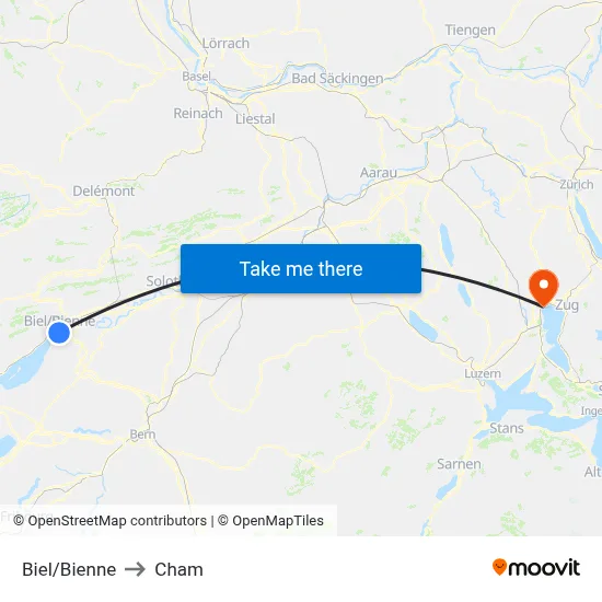 Biel/Bienne to Cham map