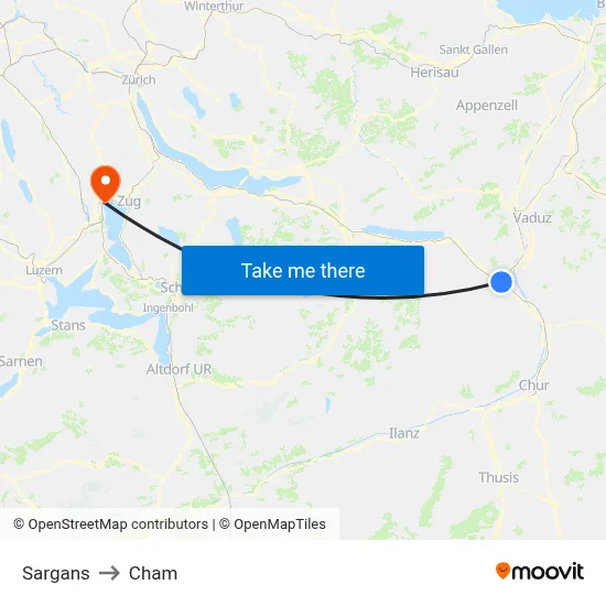 Sargans to Cham map