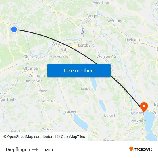Diepflingen to Cham map