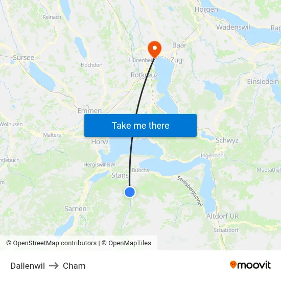 Dallenwil to Cham map