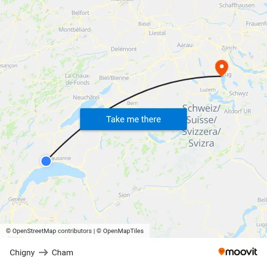 Chigny to Cham map