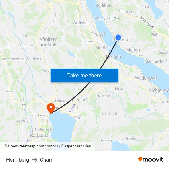Herrliberg to Cham map