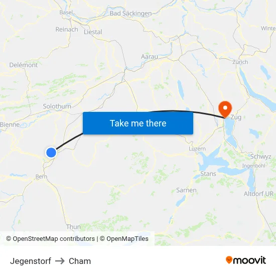 Jegenstorf to Cham map