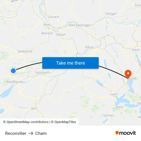 Reconvilier to Cham map