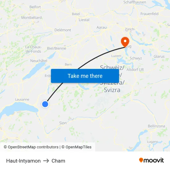 Haut-Intyamon to Cham map