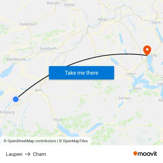 Laupen to Cham map