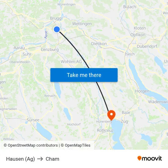 Hausen (Ag) to Cham map