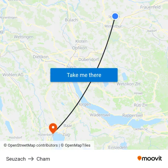 Seuzach to Cham map