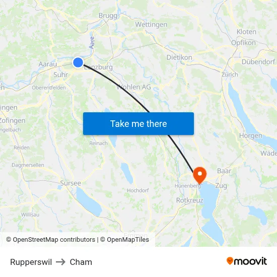 Rupperswil to Cham map