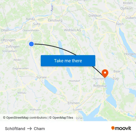 Schöftland to Cham map