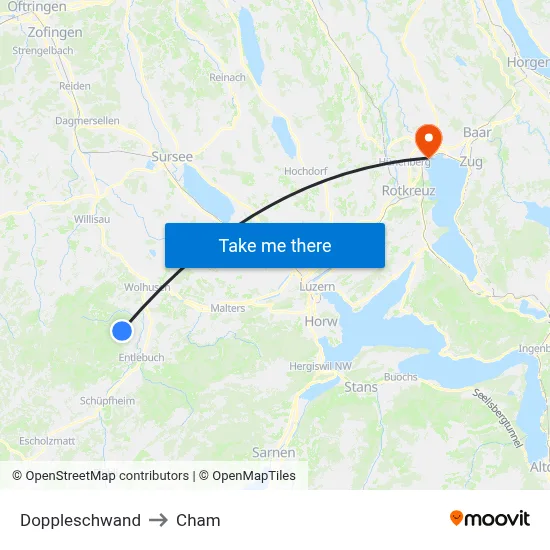 Doppleschwand to Cham map