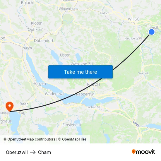 Oberuzwil to Cham map