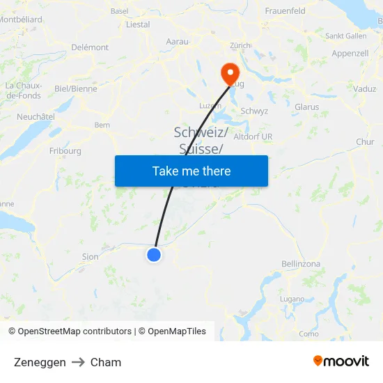 Zeneggen to Cham map