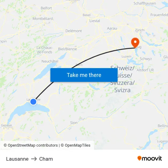 Lausanne to Cham map