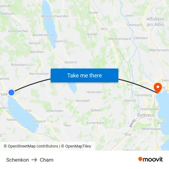 Schenkon to Cham map