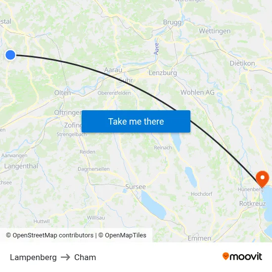 Lampenberg to Cham map
