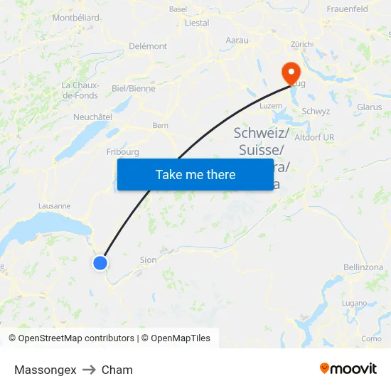 Massongex to Cham map
