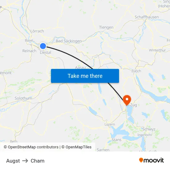 Augst to Cham map