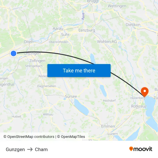 Gunzgen to Cham map