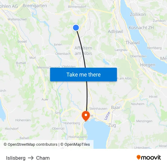 Islisberg to Cham map