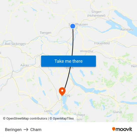 Beringen to Cham map