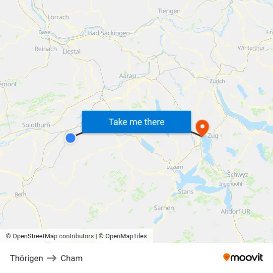 Thörigen to Cham map