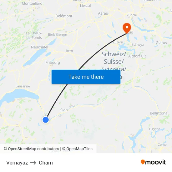 Vernayaz to Cham map