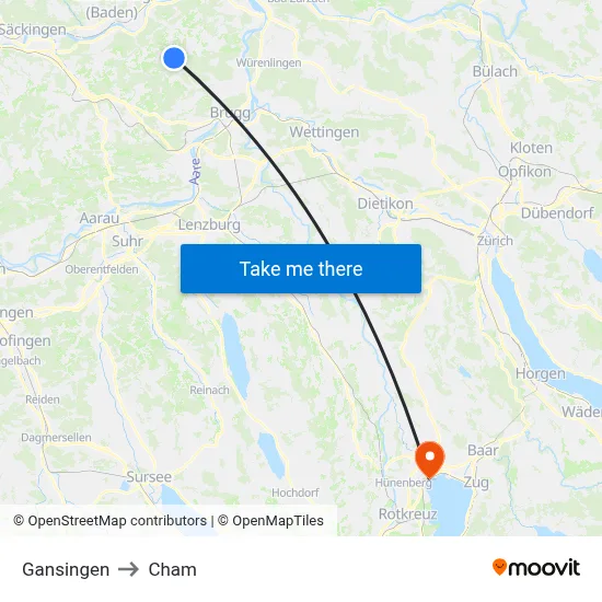 Gansingen to Cham map