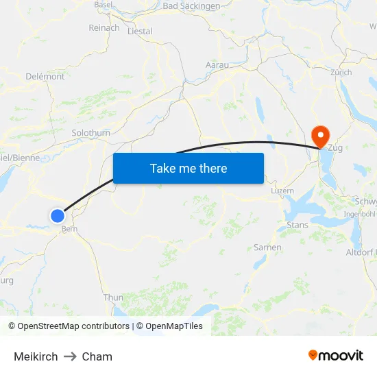 Meikirch to Cham map