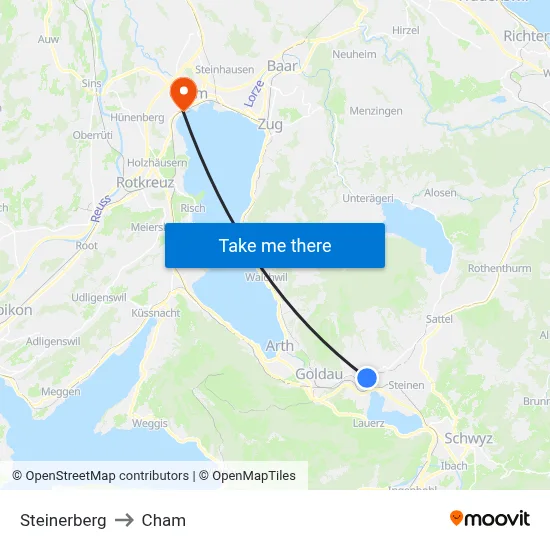 Steinerberg to Cham map