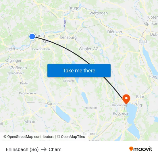 Erlinsbach (So) to Cham map
