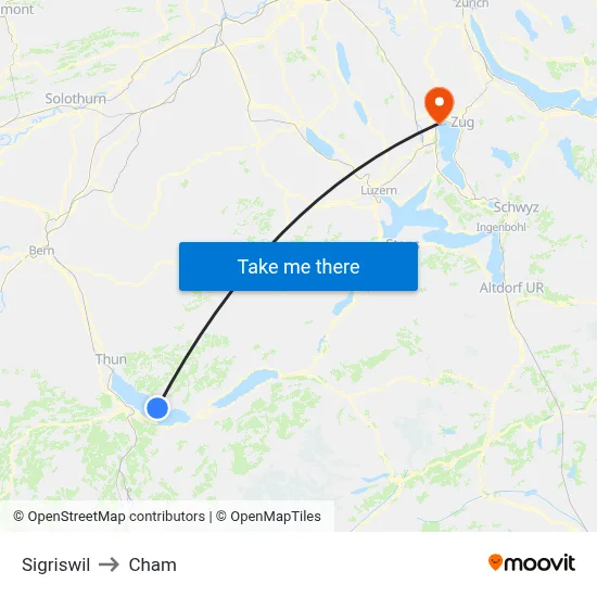 Sigriswil to Cham map