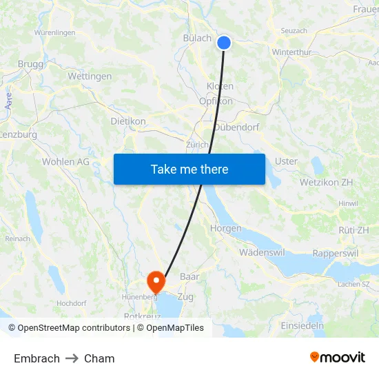 Embrach to Cham map