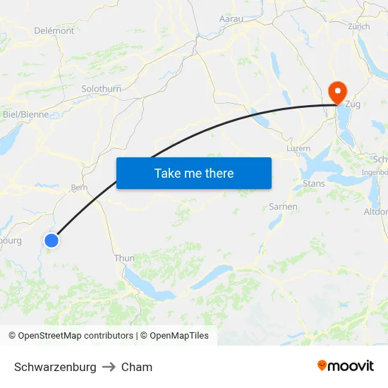 Schwarzenburg to Cham map